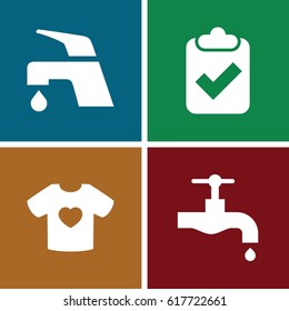  set of 4 graphics filled icons such as tap, t-shirt with heart