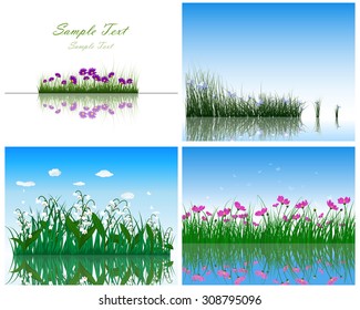 Set of 4 Grass on Water backgrounds. 