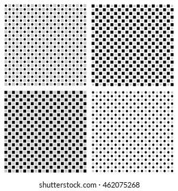 Set of 4 grayscale regular pattern with squares and circles