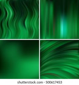 Set of 4 green square blurred backgrounds. Vector illustration