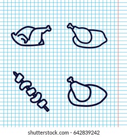 Set of 4 grilled outline icons such as chicken