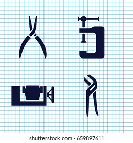 Set of 4 grip filled icons such as vice clamp