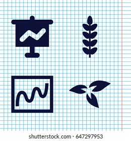 Set of 4 growing filled icons such as plant, chart