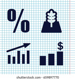 Set of 4 growth filled icons such as tree, chart, percent