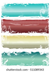 A set of 4 grunge banners with different metallic gradient colored backgrounds and white borders