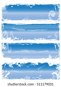 A set of 4 grunge banners with white borders and gradient color blue topaz