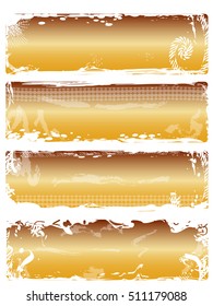 A set of 4 grunge banners with white borders and gradient color dark gold