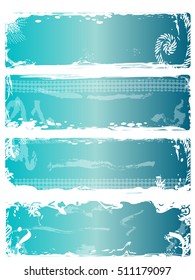 A set of 4 grunge banners with white borders and gradient color turquoise