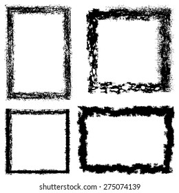 Set of 4 grunge black frames. Isolated elements. Editable template. Vector illustration. Dirty, splash, old.