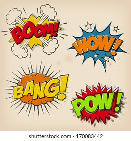 A Set Of 4 Grunge Comic Cartoon Sound Effects. A Multilayer Super-Hi-Detail Vector  File Is Available As Download Option