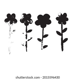 Montaje de 4 flores verdes. Mano dibujada en acuarela. Isolación, ilustración vectorial.