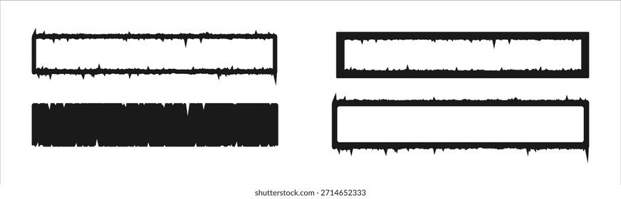 Set of 4 grunge frames. The outline has sharp edges in the form of cracks. It looks old, scratched, torn, worn, with uneven edges. Elements for decorating Halloween, Christmas or any other holiday.