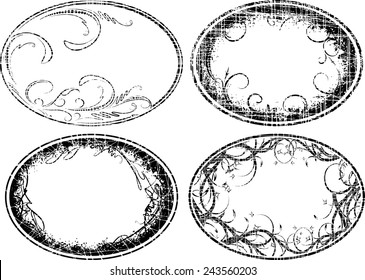 Set of 4 grunge oval frames
