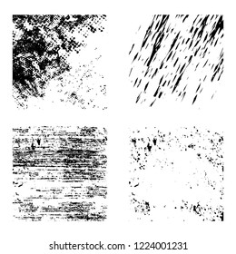 Set of 4 grunge vector texture template.Darkness dust overlay distress background. Abstract dotted, scratched, vintage effect with noise and grain