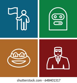  set of 4 guy outline icons such as security guy, thief, ninja