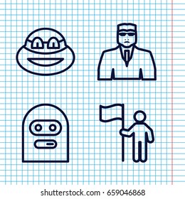 Set of 4 guy outline icons such as security guy, thief emot, ninja