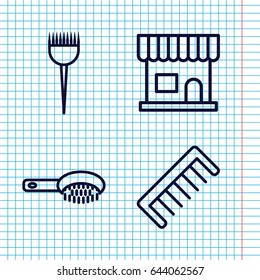 Set of 4 hairbrush outline icons such as barber brush, hair brush, beauty salon