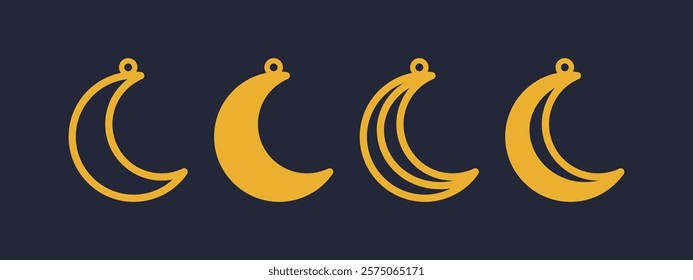 Set of 4 half moon designs for earrings, pendant or keychain. Crescent jewelry silhouette cut template. Laser cutting with leather, wood or metal. Vector illustration file