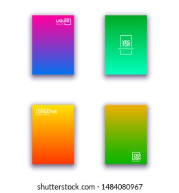 set of 4 Halftone cover page layouts vector design geometric background. Party posters set halftone gradient texture. Music flyer templates. Social media duotone gradient background Retro cover pages