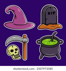 set of 4 halloween clip art, decorations, stickers.