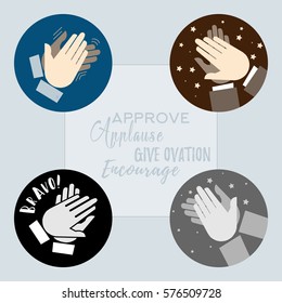 set of 4 hand clapping icons. Approve, applause, ovation. bravo, encourage.