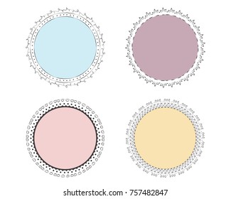 Set of 4 Hand drawn doodle frames. Ideal for greeting card, wedding, invitation, badge, logo, cute design.
