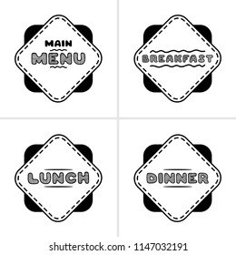 Set of 4 hand drawn menu for cafe. Sketch concept illustration. Linear graphic.