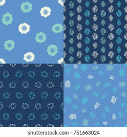 Set of 4 hand drawn patterns. Collection of 4 vector handmade seamless patterns with a organic and bohemian feel to them.