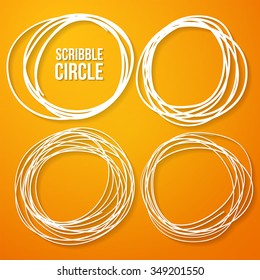 Set of 4 Hand Drawn Scribble Circles, vector logo design elements with shadows on color background