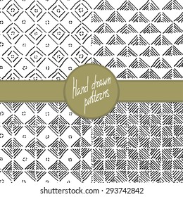 Set 4 hand drawn seamless geometric patterns. Vector
