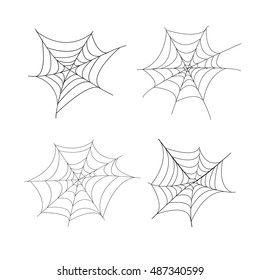 Set of 4 hand drawn spider web isolated on white background