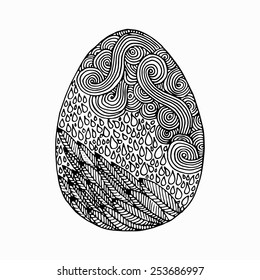 Set of 4 hand drawn zentangle easter eggs. Black and white vector