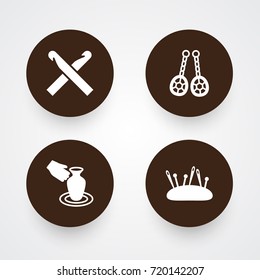 Set Of 4 Handcraft Icons Set.Collection Of Jewelry, Knitting, Pincushion And Other Elements.