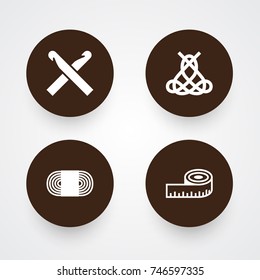 Set Of 4 Handcraft Icons Set.Collection Of Wool, Knitting, Meter And Other Elements.