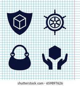 Set of 4 handle filled icons such as bag, handle with care, cargo insurance