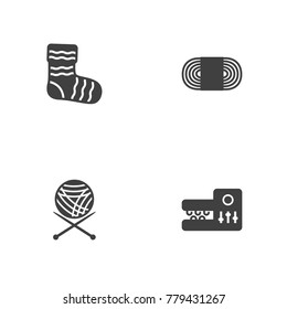 Set Of 4 Handmade Icons Set.Collection Of Knitting Machine, Wool, Yarn And Other Elements.