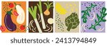 Set of 4 hand-made illustrations of vegetable combos, perfect to illustrate ingredients.