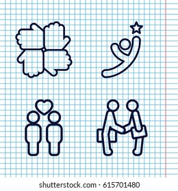 Set of 4 hands outline icons such as gay couple, businessman shaking hands, winner
