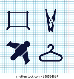 Set of 4 hang filled icons such as cloth pin, hanger