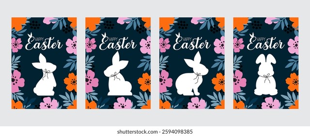 Set of 4 Happy Easter greeting cards vector illustration 