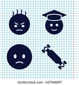 Set of 4 happy filled icons such as sad emot, angry emot, graduate emoji