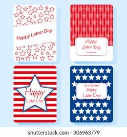 Set of 4 Happy Labor day card, United States of America, 7 th of September, with fonts, set of design elements for Labor Day, national holiday vector card with flat design