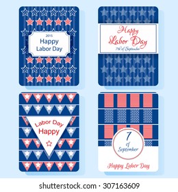 Set of 4 Happy Labor day card, United States of America, 7 th of September, with fonts, set of design elements for Labor Day, national holiday vector card with flat design