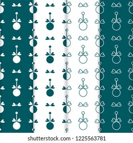 Set of 4 Happy New Year 2019 and Christmas seamless pattern. Winter illustration with Christmas balls. Design for banner, poster or print.