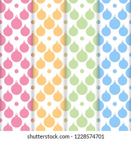 Set of 4 Happy New Year 2019 and Christmas seamless pattern. Winter illustration with Christmas balls. Design for banner, poster or print.