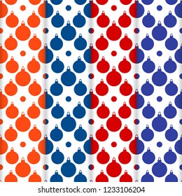 Set of 4 Happy New Year 2019 and Christmas seamless pattern. Winter illustration with Christmas balls. Design for banner, poster or print.