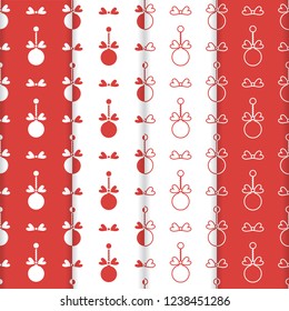 Set of 4 Happy New Year 2019 and Christmas seamless pattern. Winter illustration with Christmas balls. Design for banner, poster or print.