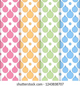 Set of 4 Happy New Year 2019 and Christmas seamless pattern. Winter illustration with Christmas balls. Design for banner, poster or print.