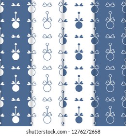 Set of 4 Happy New Year 2019 and Christmas seamless pattern. Winter illustration with Christmas balls. Design for banner, poster or print.