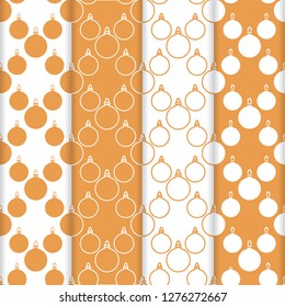 Set of 4 Happy New Year 2019 and Christmas seamless pattern. Winter illustration with Christmas balls. Design for banner, poster or print.